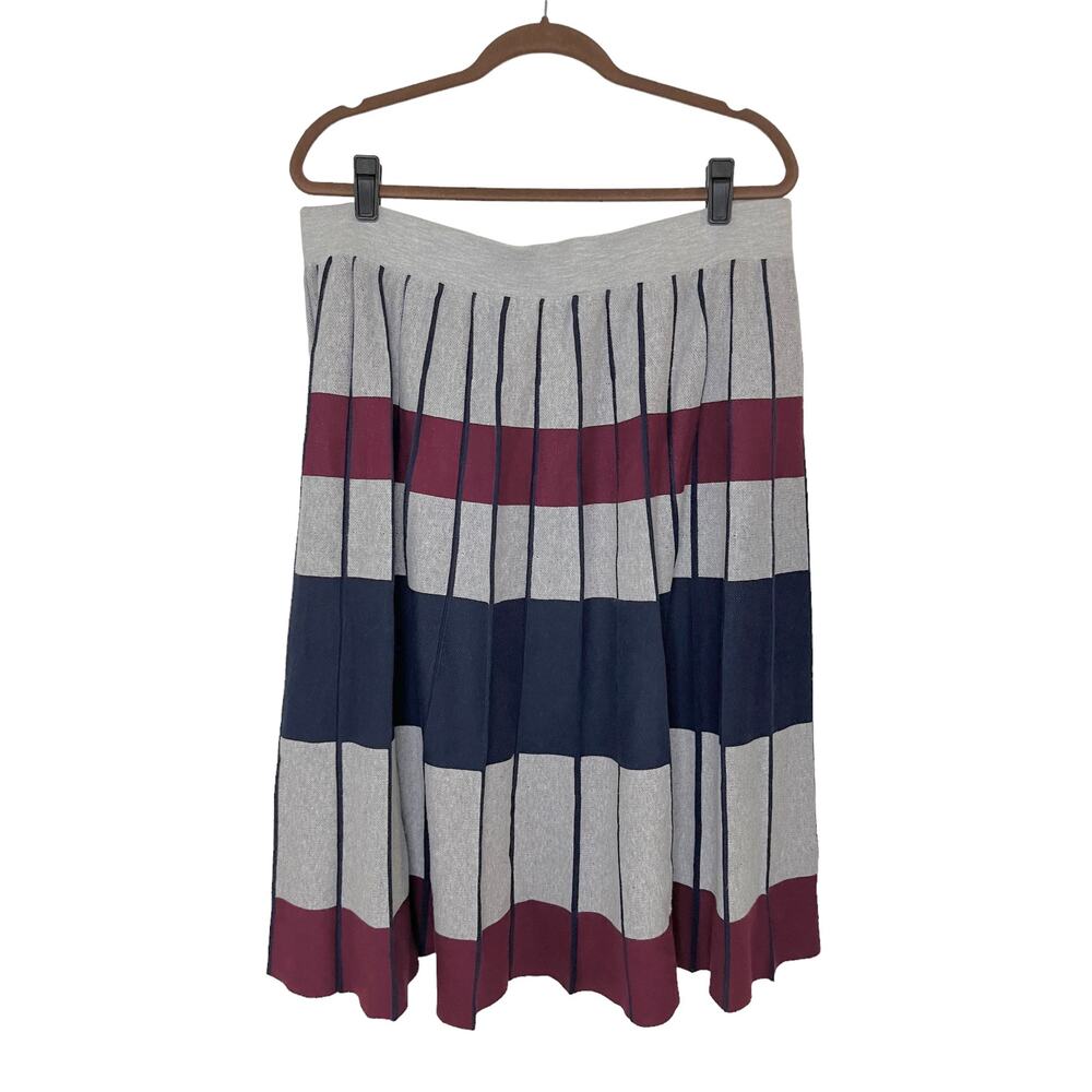 Skies Are Blue Size 1X Red Blue Striped Pleated Cotton Sweater Skirt